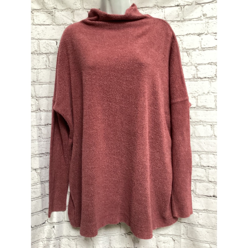 Free People Beach South Side Thermal Oversized Funnel Neck Top Rose Pink XS